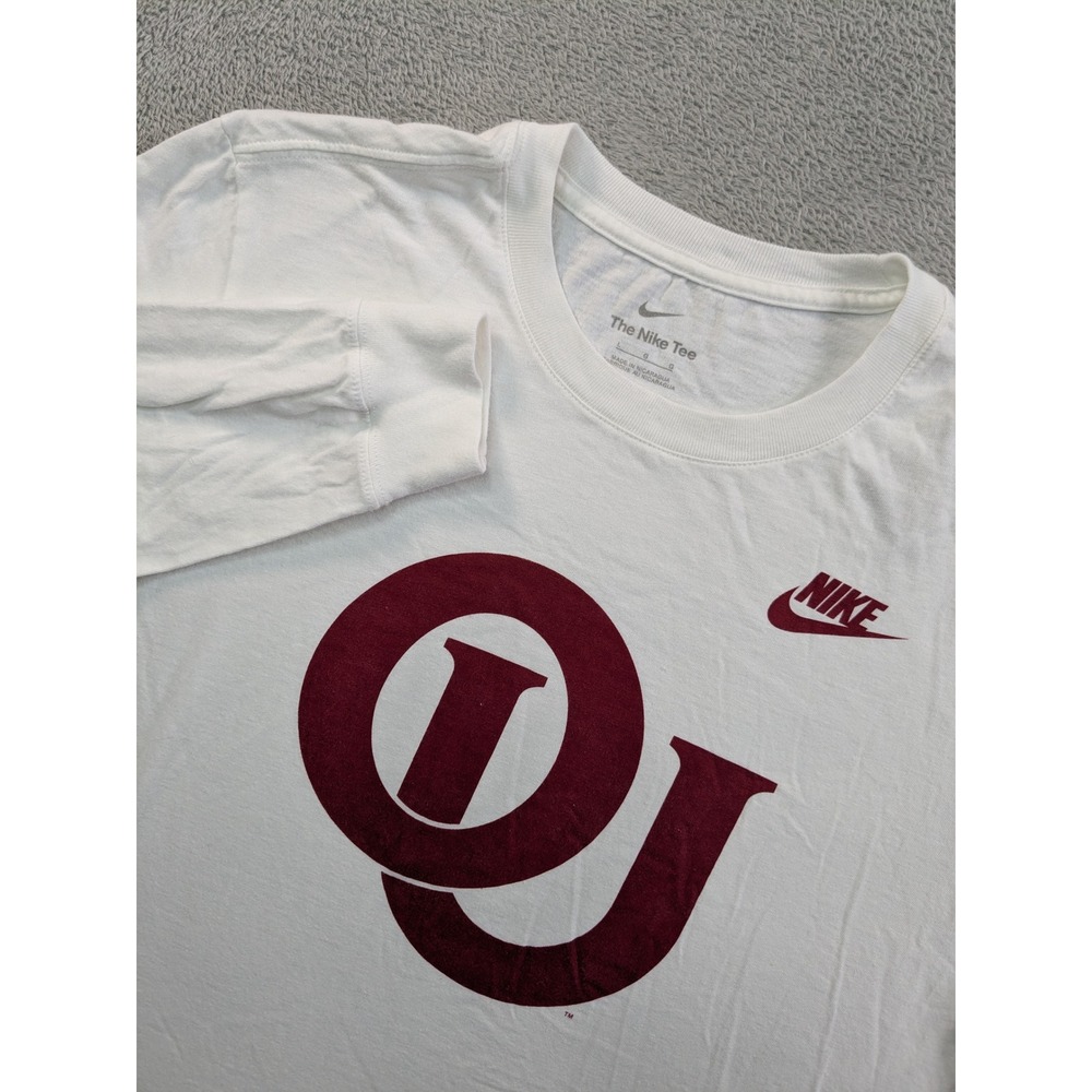Nike Oklahoma Sooners OU Long Sleeve T-Shirt Mens Large White Crimson Logo Tee